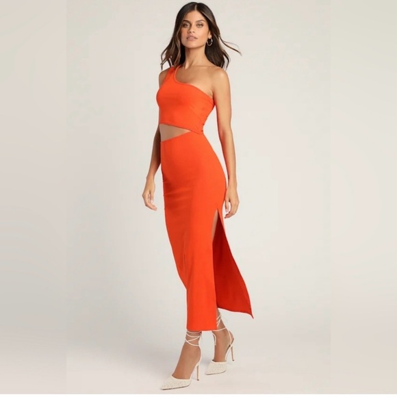 NWT Lulu's One Shoulder Orange Dress - Picture 2 of 3